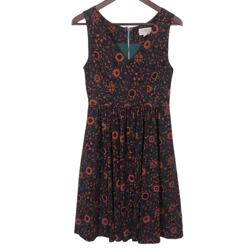 Everly Jewel Tone Floral V-Neck Sleeveless Dress Women's Size Small